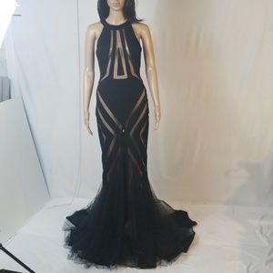 Runway black gown with train